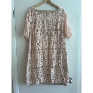 Eliza J Pale Pink lace lined short sleeve mini dress event party wedding 20W